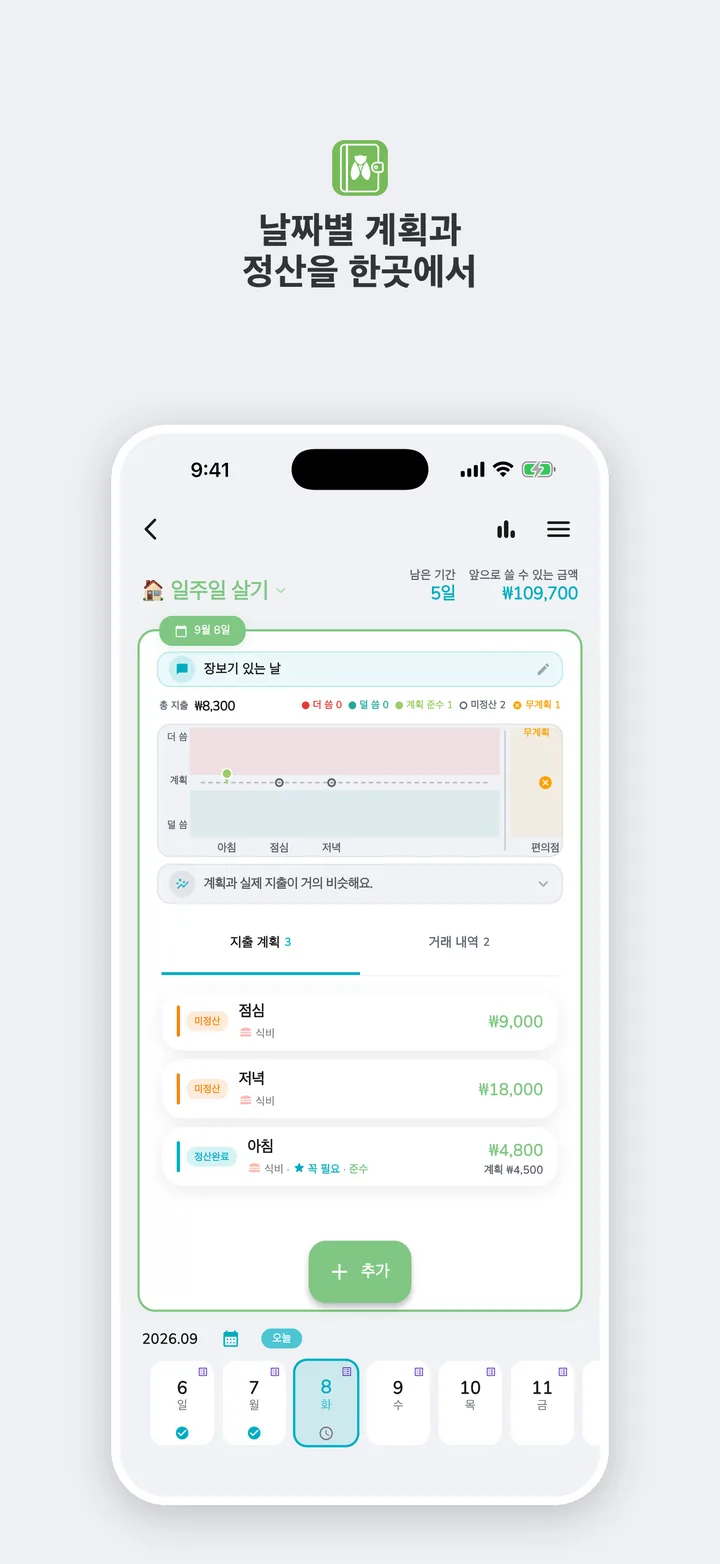 날짜별 계획과 정산