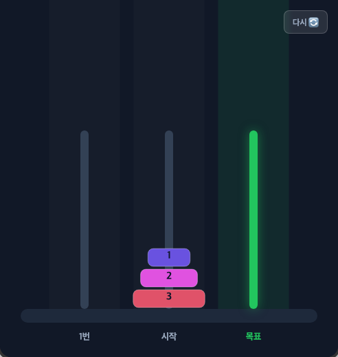 하노이 탑 플레이 화면